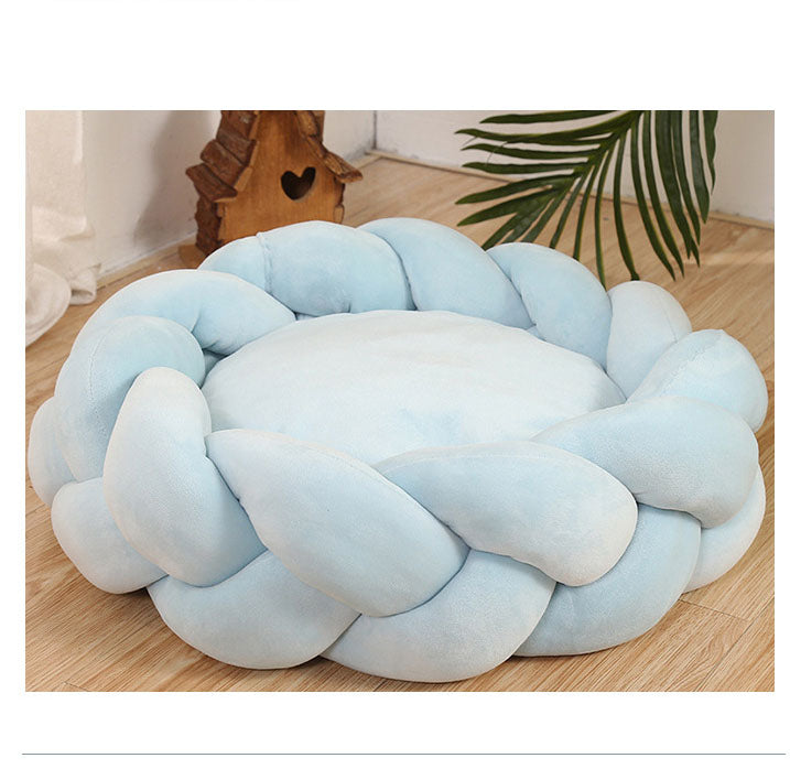 Panier rond tressé pour chien et chat, coloris bleu clair, photo d'origine fournisseur