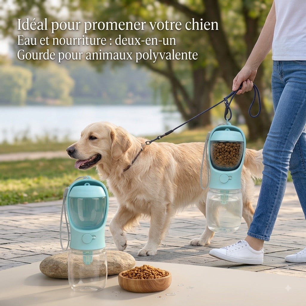 Gourde Nomade 2-en-1 pour Chien avec Gamelle