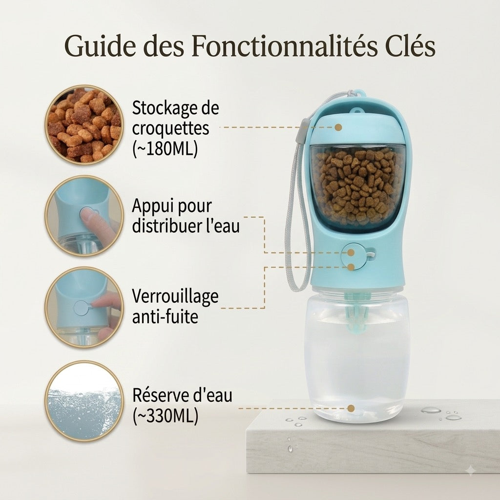 Gourde Nomade 2-en-1 pour Chien avec Gamelle