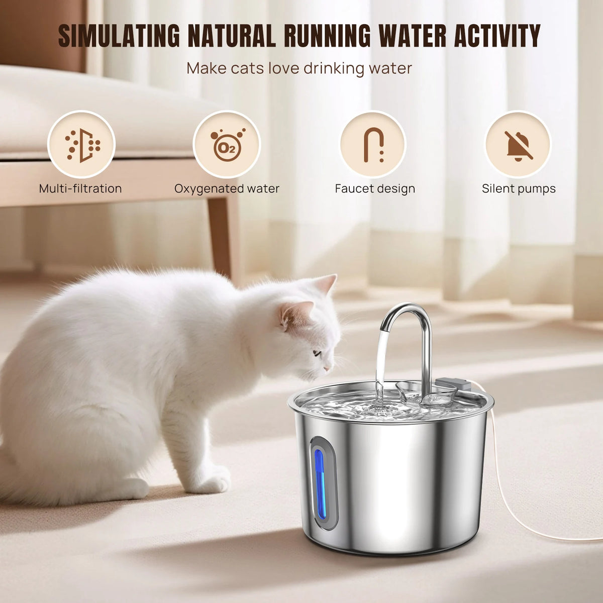 Fontaine à eau inox pour chat - vue 1